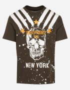 glo-story Tricou de Bumbac Bej închis cu Imprimeu Craniu Kolarisa