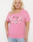 glo-story Tricou de bumbac Roz cu mânecă scurtă cu imprimeu și Zirconii Qumara