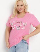 glo-story Tricou de bumbac Roz cu mânecă scurtă cu imprimeu și Zirconii Qumara