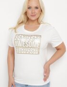 glo-story Tricou din bumbac alb cu text decorativ Floerin