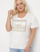 glo-story Tricou din bumbac alb cu text decorativ Floerin