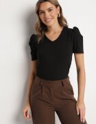 glo-story Tricou Negru cu decolteu în V Sunesse