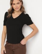 glo-story Tricou Negru cu decolteu în V Sunesse