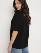glo-story Tricou negru de bumbac cu imprimeu decorativ Delmari