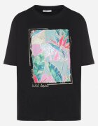glo-story Tricou negru de bumbac cu imprimeu decorativ Delmari