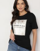 glo-story Tricou Negru de bumbac Decorat cu imprimeu Nelltaria