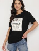 glo-story Tricou Negru de bumbac Decorat cu imprimeu Nelltaria