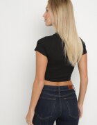 glo-story Tricou negru din material reiat cu croială scurtă Telunna