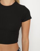 glo-story Tricou negru din material reiat cu croială scurtă Telunna