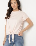 glo-story Tricou roz deschis din bumbac cu legătură decorativă Sunitra