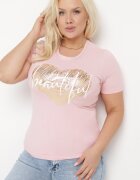 glo-story Tricou Roz din Bumbac cu Mânecă Scurtă Decorat cu Imprimeu și Pietre decorative Ozelia