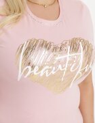 glo-story Tricou Roz din Bumbac cu Mânecă Scurtă Decorat cu Imprimeu și Pietre decorative Ozelia