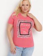 glo-story Tricou Roz din bumbac cu mânecă scurtă decorat cu imprimeu și zirconii Codara
