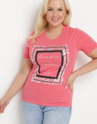 glo-story Tricou Roz din bumbac cu mânecă scurtă decorat cu imprimeu și zirconii Codara