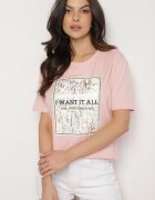glo-story Tricou Roz din Bumbac Decorat cu Imprimeu Nelltaria