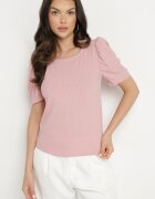 glo-story Tricou Roz Rebrat cu pliuri la mâneci Kolanovia