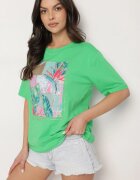 glo-story Tricou verde de bumbac cu imprimeu decorativ Delmari