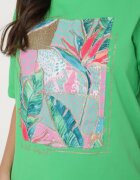 glo-story Tricou verde de bumbac cu imprimeu decorativ Delmari