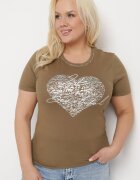 glo-story Tricou Verde închis din bumbac cu mânecă scurtă și imprimeu metalic și cu zirconii Sanesti