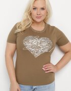 glo-story Tricou Verde închis din bumbac cu mânecă scurtă și imprimeu metalic și cu zirconii Sanesti