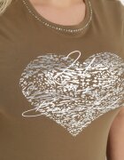 glo-story Tricou Verde închis din bumbac cu mânecă scurtă și imprimeu metalic și cu zirconii Sanesti
