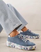 goodin Adidași Albastre din Piele Naturală cu Perforații și Motiv cu Pene Riosinda