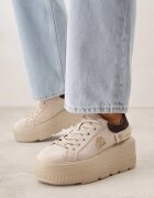 goodin Adidași bej din piele cu talpă groasă cu baretă împletită și ornament Chalessei