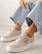 goodin Adidași bej din piele cu talpă groasă cu ornament geometric Syrolphi