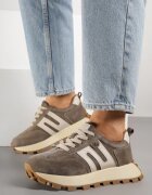 goodin Adidași bej închis din piele cu motiv geometric Melussea