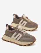 goodin Adidași bej închis din piele cu motiv geometric Melussea