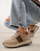 goodin Adidași bej închis din piele întoarsă naturală cu perforații pe talpă groasă Cezarisse