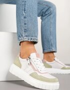 goodin Adidași din piele Alb-Verde în stil Streetwear Decorate cu fermoar Elearessa