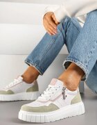 goodin Adidași din piele Alb-Verde în stil Streetwear Decorate cu fermoar Elearessa