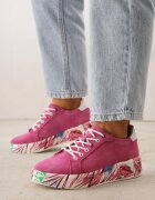 goodin Adidași Fucsia din Piele Naturală cu Perforații și Motiv cu Pene Riosinda