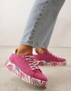goodin Adidași Fucsia din Piele Naturală cu Perforații și Motiv cu Pene Riosinda