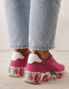 goodin Adidași Fucsia din Piele Naturală cu Perforații și Motiv cu Pene Riosinda