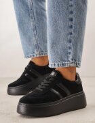 goodin Adidași Negri de Semilă cu Talpă Groasă cu Brant din Piele Riovessa