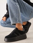 goodin Adidași Negri de Semilă cu Talpă Groasă cu Brant din Piele Riovessa