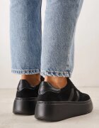 goodin Adidași Negri de Semilă cu Talpă Groasă cu Brant din Piele Riovessa