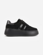 goodin Adidași Negri de Semilă cu Talpă Groasă cu Brant din Piele Riovessa