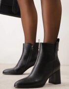 goodin Botine clasice cu toc gros izolați cu cusătură decorativă Esterina Negre