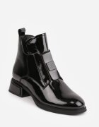 goodin Botine elegante din piele naturală lăcuită cu panou decorativ la limbă Presta Negre