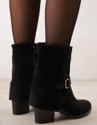 goodin Botine elegante pe toc gros cu carâmb stratificat și curea cu cataramă Edossa Negre