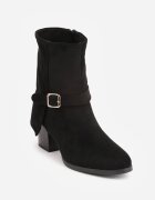 goodin Botine elegante pe toc gros cu carâmb stratificat și curea cu cataramă Edossa Negre