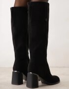 goodin Cizme din imitatie de piele intoarsa cu toc gros cu ornament metalic și aplicație bijuterie Kaena Negre