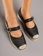 goodin Espadrile Negre cu Cataramă pe Talpă Împletită cu Branț din Piele Eradellea