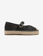 goodin Espadrile Negre cu Cataramă pe Talpă Împletită cu Branț din Piele Eradellea