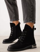 goodin Ghete din piele naturală în stil worker cu abraziuni stilizate Irlere Negre