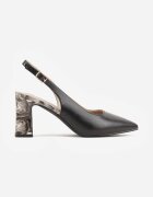 goodin Pantofi cu toc tip stiletto cu toc gros decorativ branț din piele și călcâi deschis Dreniss Negri