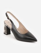 goodin Pantofi cu toc tip stiletto cu toc gros decorativ branț din piele și călcâi deschis Dreniss Negri